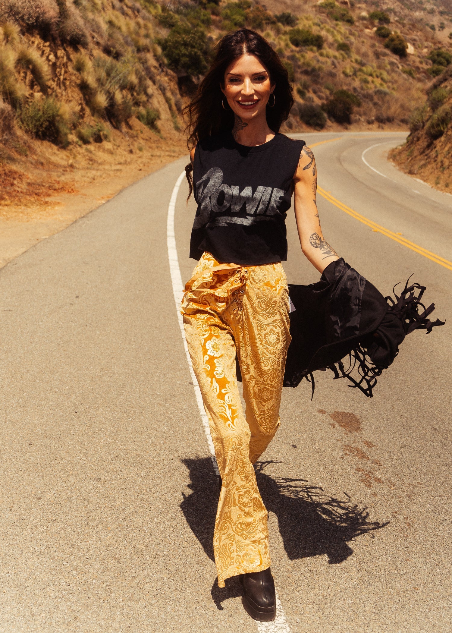 Desert Rose Mustard Yellow Burnout Velvet Flared Bell Bottom Pants - Concordia Style Boutique