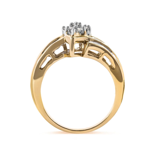 10K Yellow Gold 1/2 Cttw Round And Baguette-cut Diamond Cluster Head and Channel Set Shank Ring (H-I Color, I1-I2 Clarity) - Concordia Style Boutique