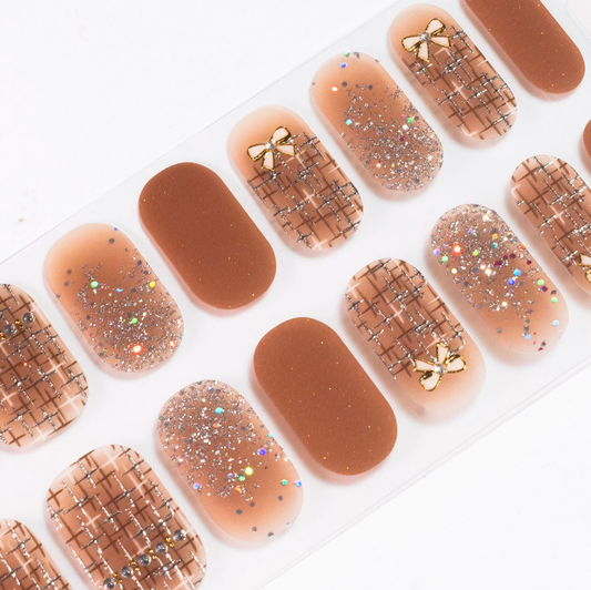 Bows in Tan Gel Nails