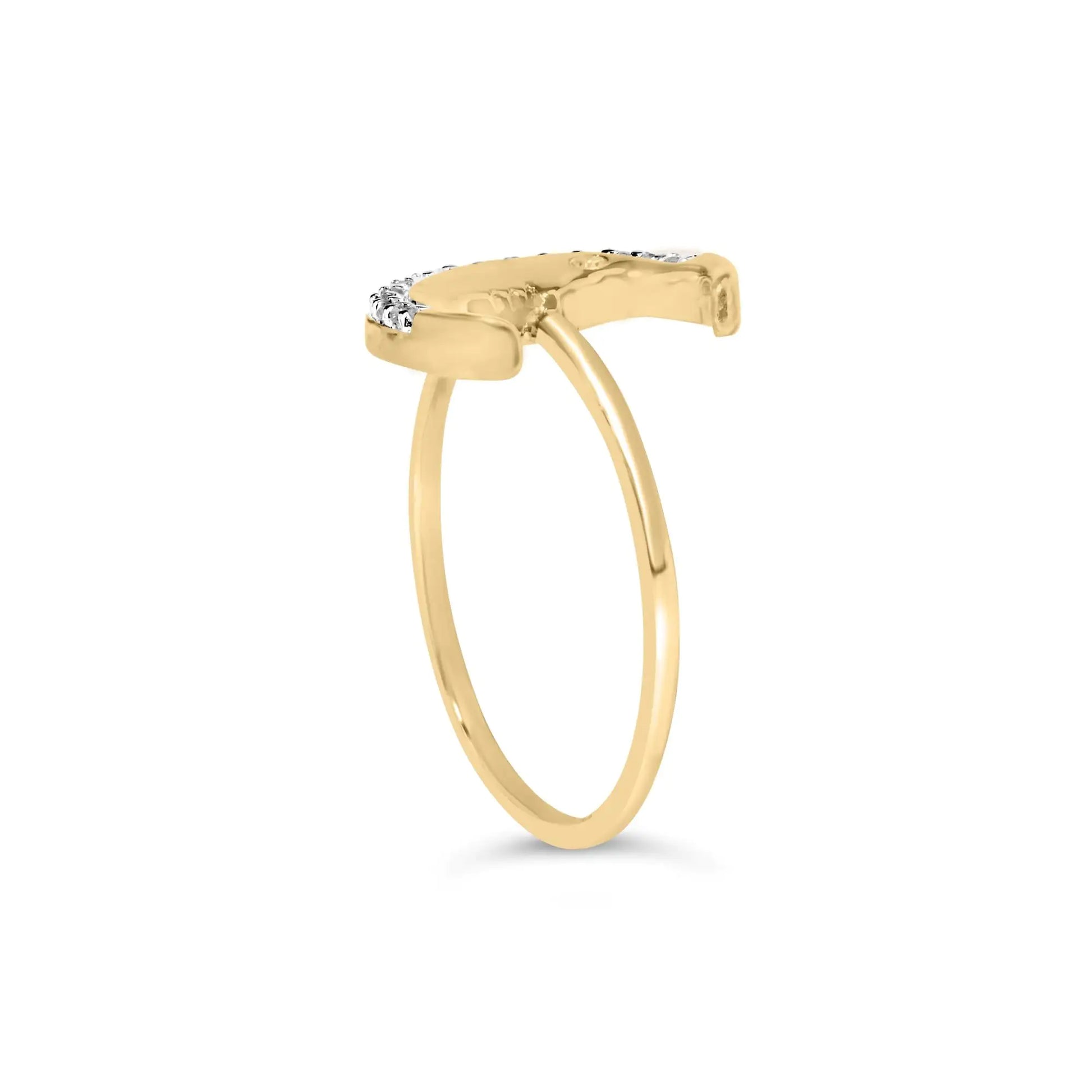 *2 Left* 10K Yellow Gold 1/10 Cttw Diamond Crescent Moon Ring (I-J Color, I1-I2 Clarity) - Concordia Style Boutique