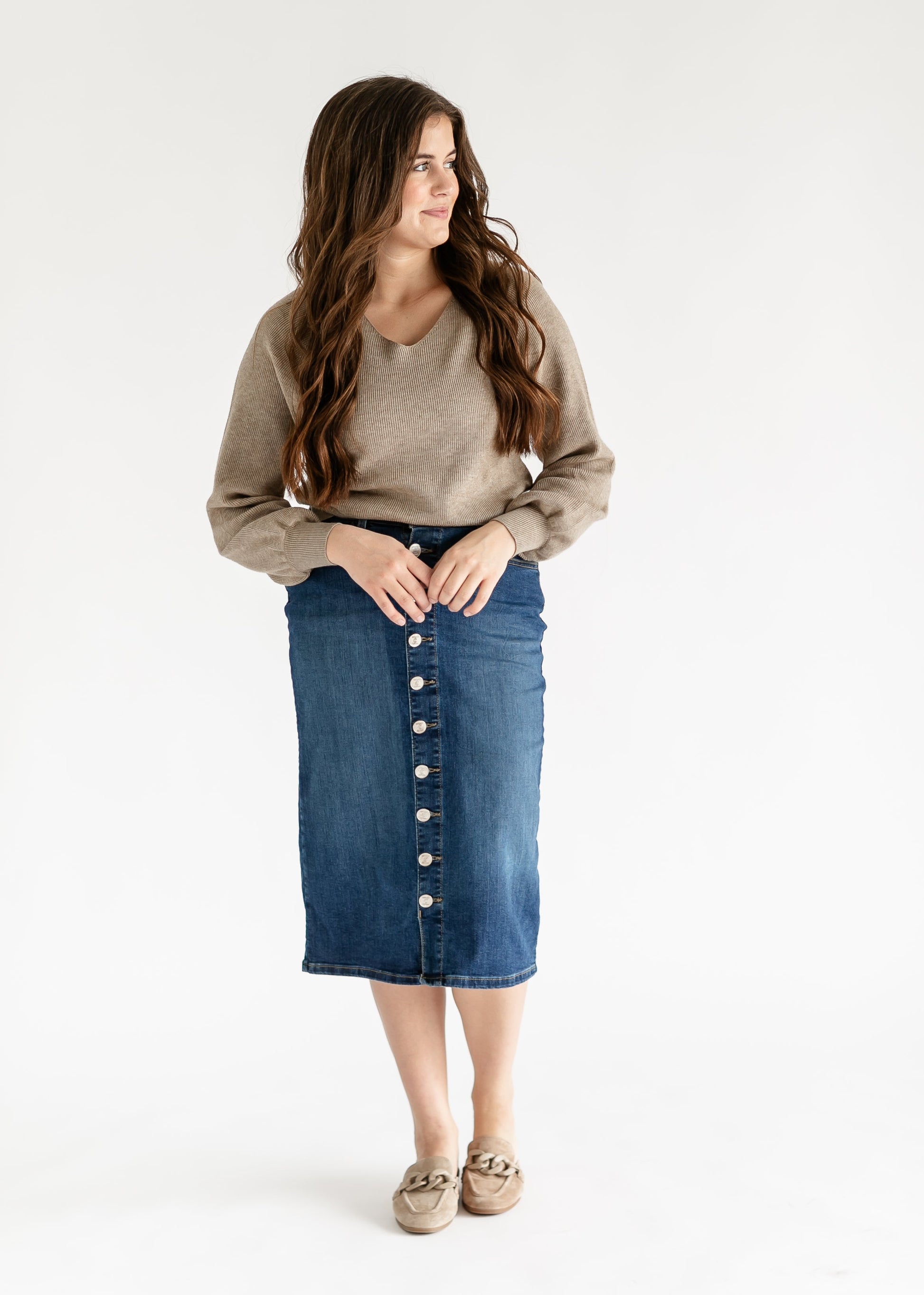 Zana Front Button Denim Midi Skirt - Concordia Style Boutique