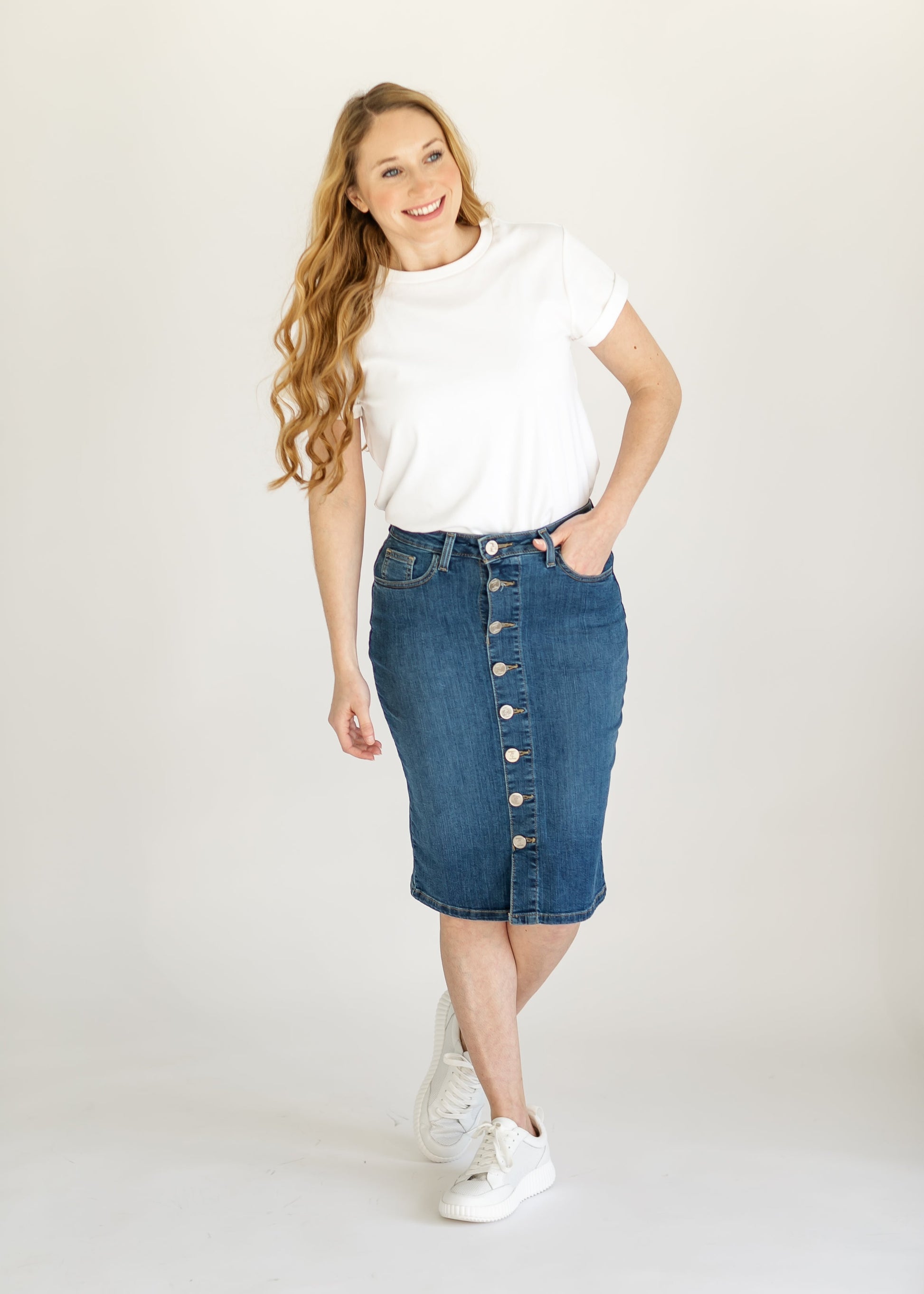 Zana Front Button Denim Midi Skirt - Concordia Style Boutique