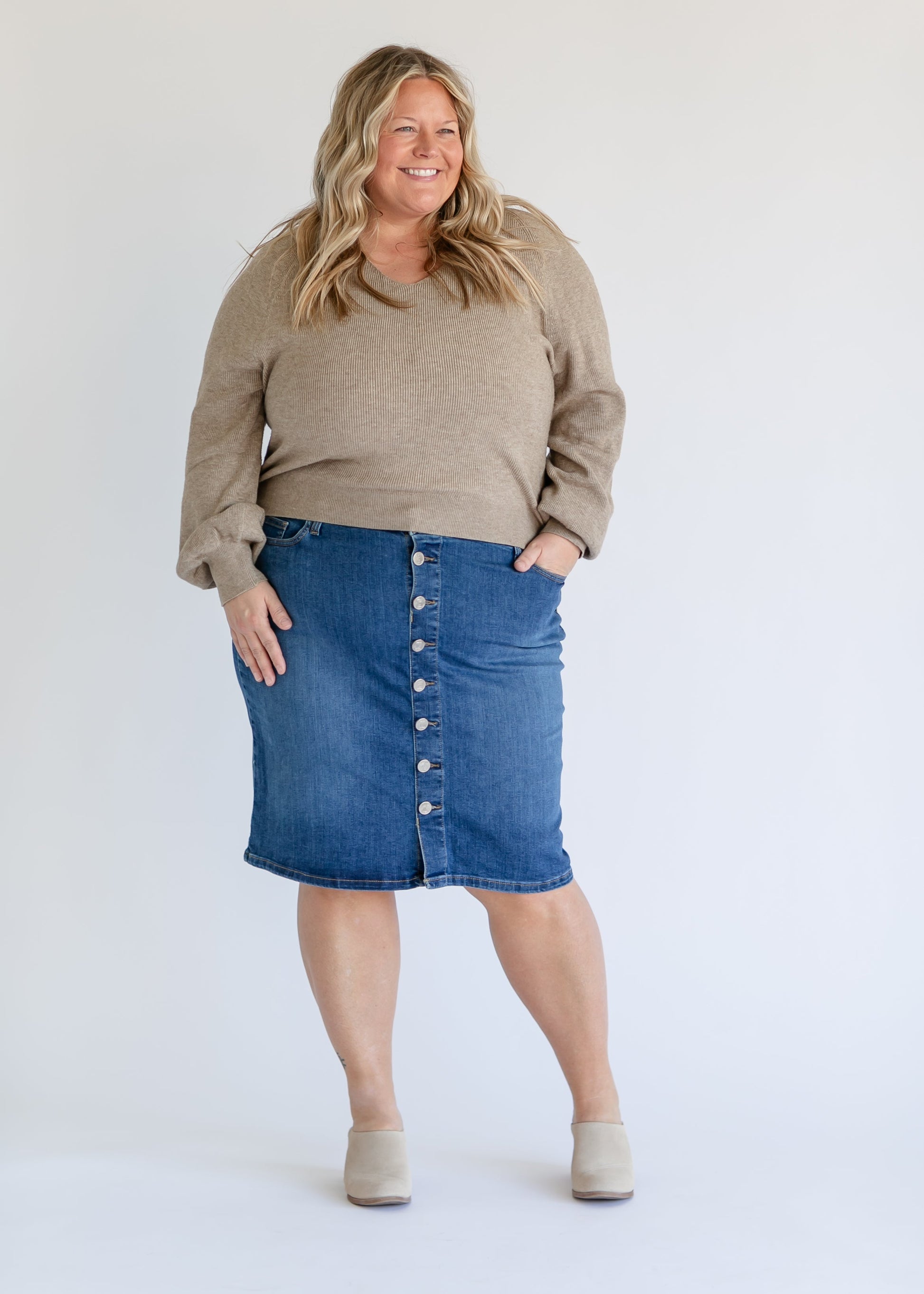 Zana Front Button Denim Midi Skirt - Concordia Style Boutique