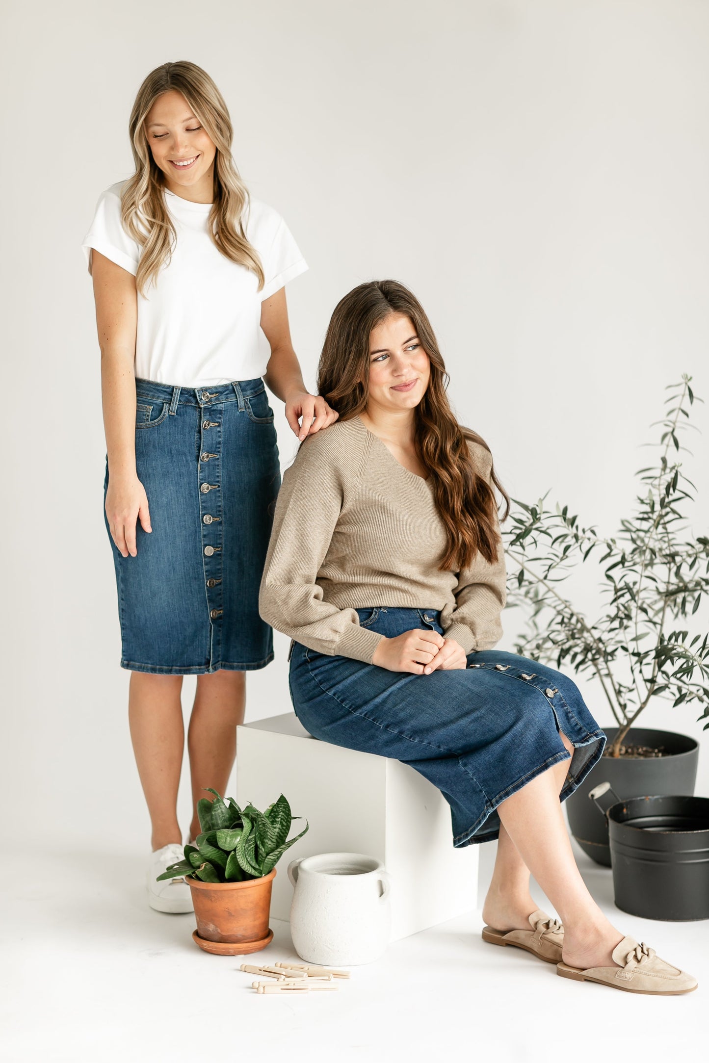 Zana Front Button Denim Midi Skirt - Concordia Style Boutique
