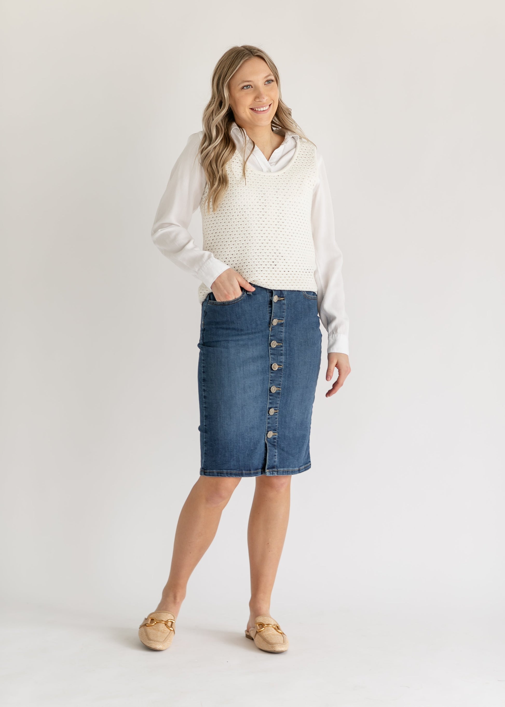Zana Front Button Denim Midi Skirt - Concordia Style Boutique