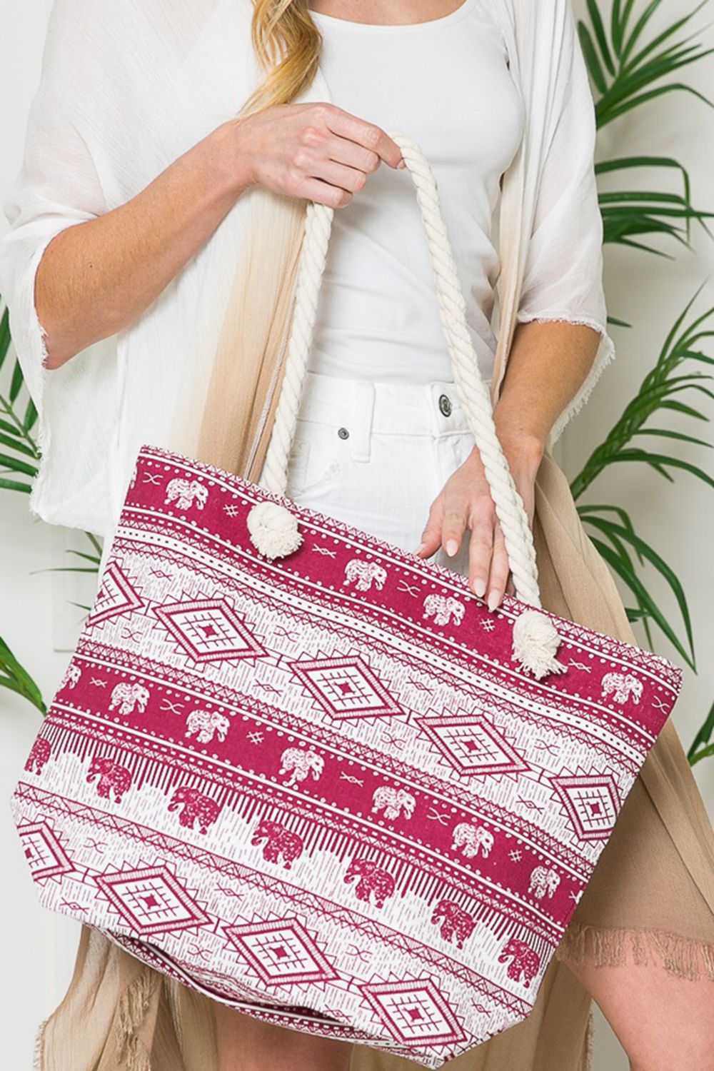Justin Taylor Printed Tote with Rope Handles - Premium  from Trendsi - Just $14.14! Shop now at Concordia Style Boutique