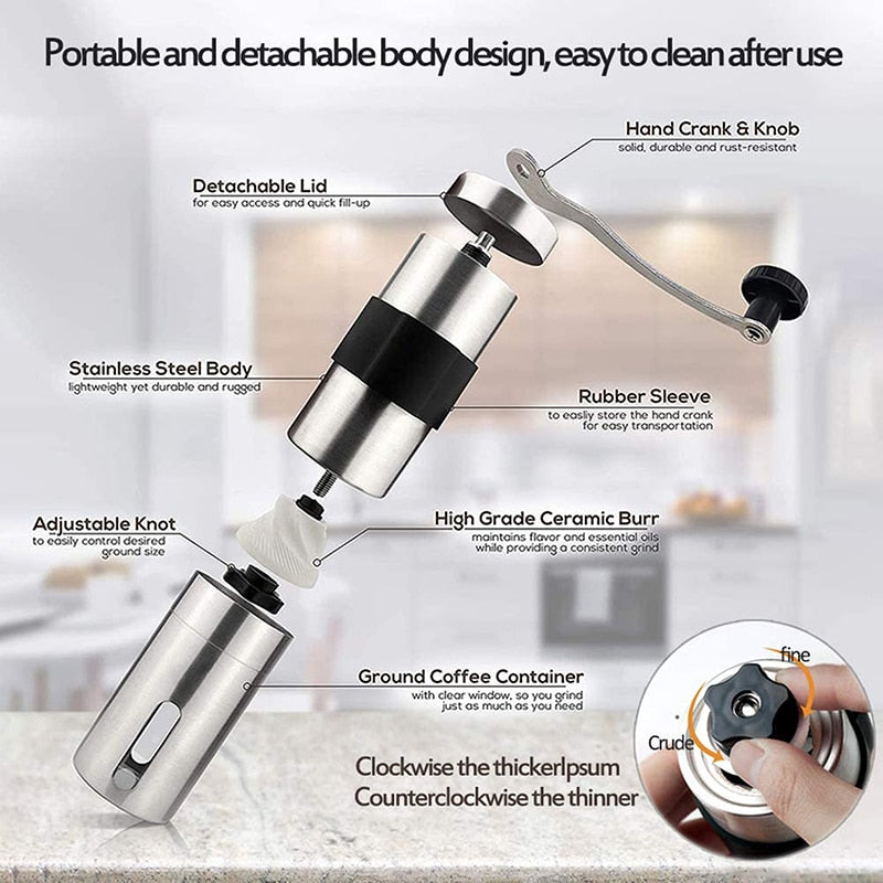 Manual Silver Coffee Grinder Mini Stainless Steel - Premium  from Consonance Store - Just $17.27! Shop now at Concordia Style Boutique