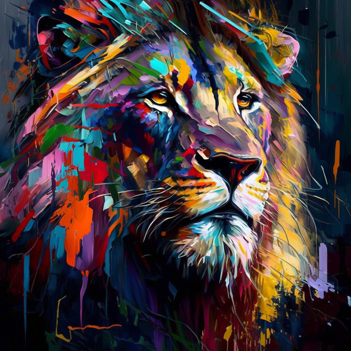 kaleidoscope lion palette knife oil painting by Goldfishwallart