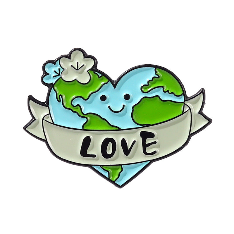 Amazon Love Earth Brooch Green round Environmental Protection Golden M Badge Wear Medal Collar Pin Brooch