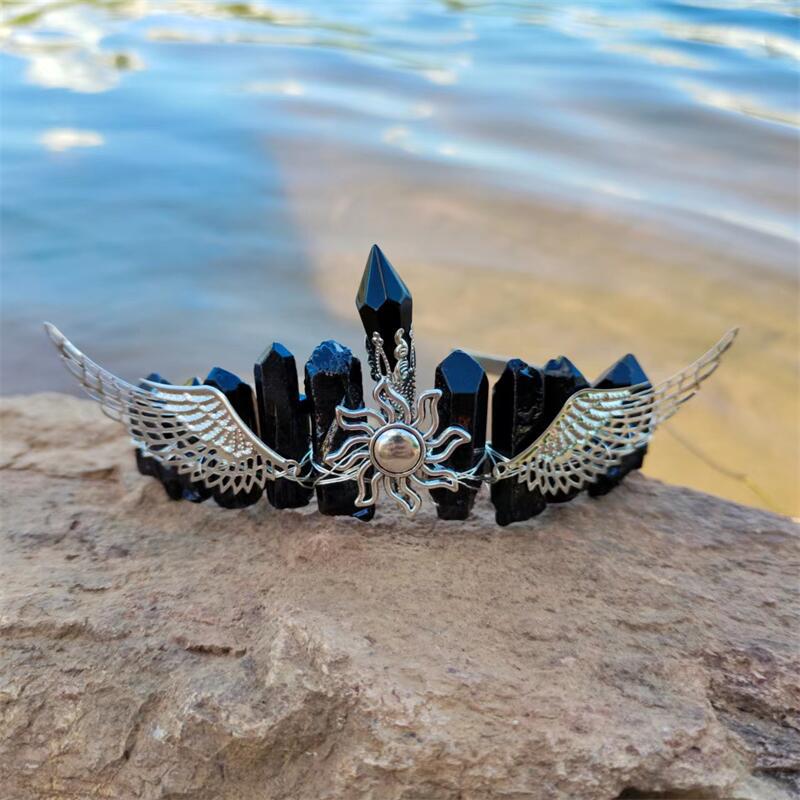 Handmade Natural Electroplated Colorful Crystal Golden Wings Mid-South Column Crystal Hair Accessories European and American Bride Crystal Headband