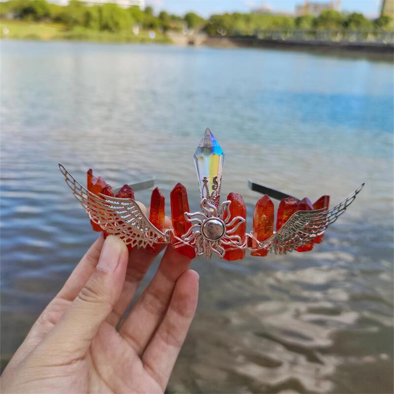 Handmade Natural Electroplated Colorful Crystal Golden Wings Mid-South Column Crystal Hair Accessories European and American Bride Crystal Headband