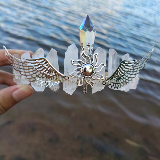 Handmade Natural Electroplated Colorful Crystal Golden Wings Mid-South Column Crystal Hair Accessories European and American Bride Crystal Headband