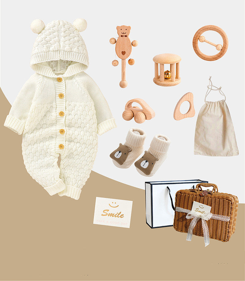 Newborn gift box organic colored cotton clothes set baby spring and autumn summer gift baby wooden hand ringing toy - Premium  from Concordia Style - Just $42.63! Shop now at Concordia Style Boutique