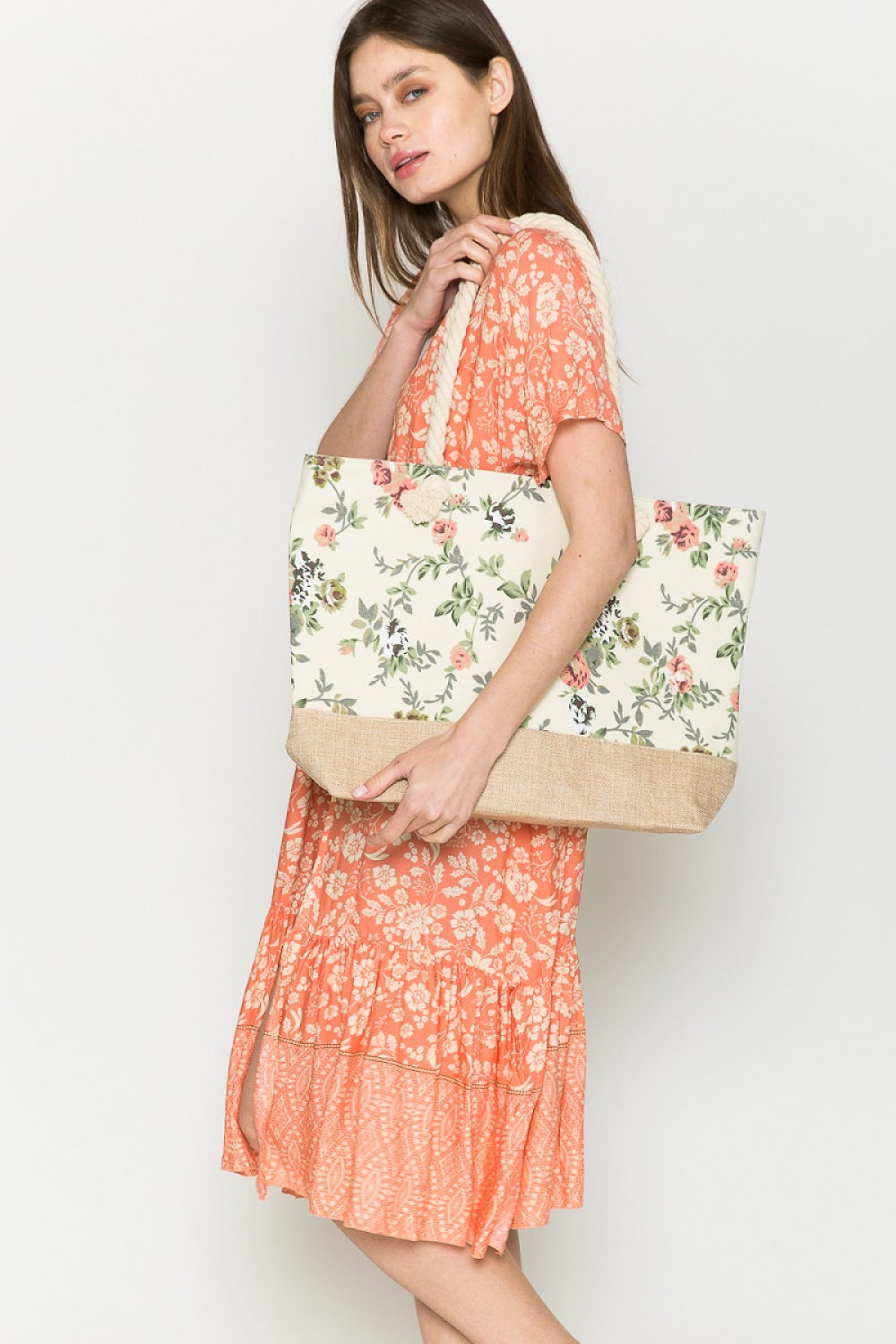Justin Taylor Floral Rope Handle Tote - Premium  from Trendsi - Just $14.14! Shop now at Concordia Style Boutique