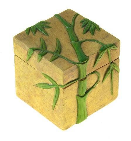 Bamboo Design - Small Cube Soapstone Trinket Decor BoxHeart