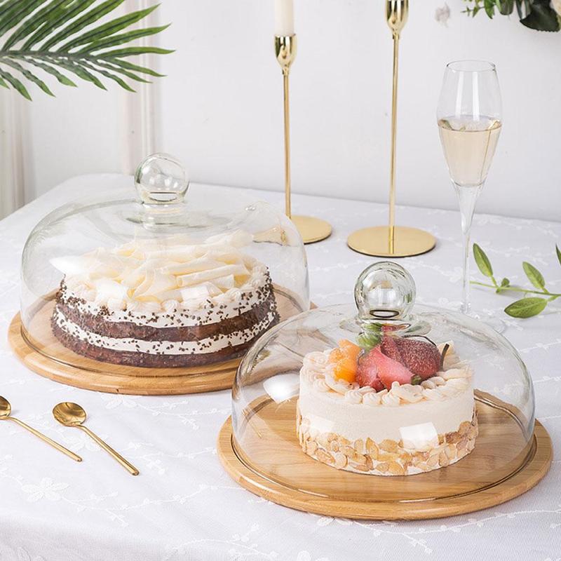 Lead-Free Food Grade Transparent Dustproof Cake Glass Cover Food Cover Cake Cover Fruit Glass Cover Bamboo Tray - Premium  from Concordia Style - Just $64.81! Shop now at Concordia Style Boutique