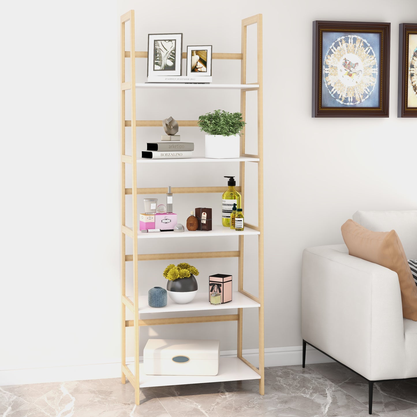 Solid bamboo wood oxford “A”frame ladder display bookshelf