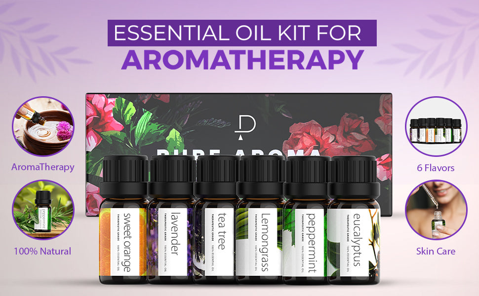 Essential Oils by PURE AROMA 100% Pure Oils kit- Top 6 Aromatherapy Oils Gift Set-6 Pack, 10ML(Eucalyptus, Lavender, Lemon Grass, Orange, Peppermint, Tea Tree) - Premium Aromatherapy Oils from Concordia Style Boutique - Just $19.19! Shop now at Concordia Style Boutique
