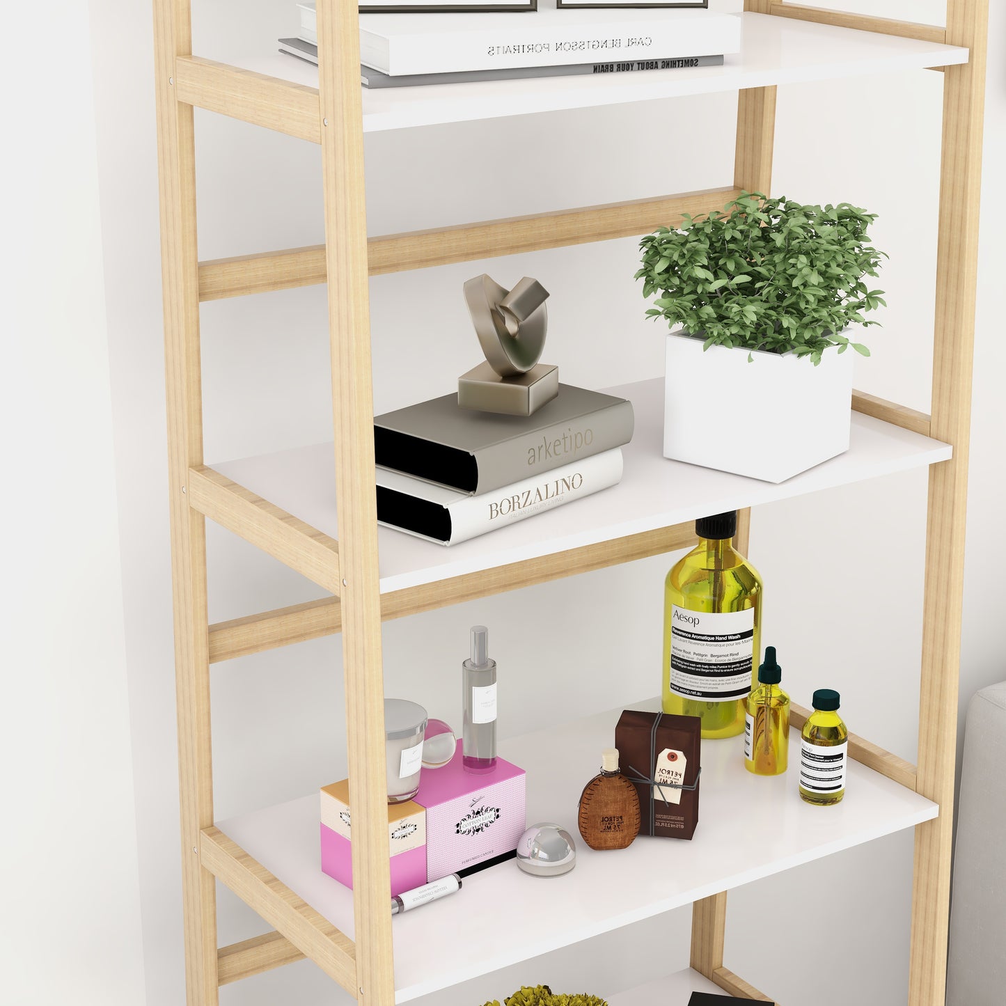 Solid bamboo wood oxford “A”frame ladder display bookshelf