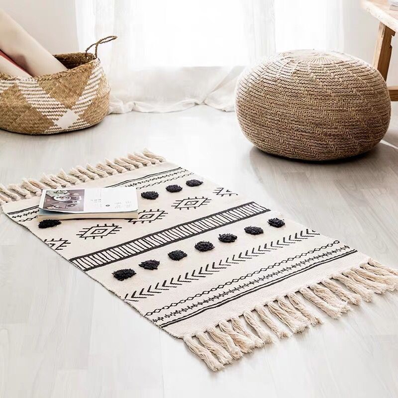 Retro Bohemian Hand Woven Cotton Linen  Tassel Carpet Rug Bedside Rug Geometric Floor Mat Living Room Bedroom Carpet Home Decor - Premium  from Concordia Style Boutique - Just $37.93! Shop now at Concordia Style Boutique