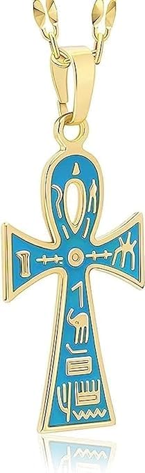 18K Gold Plated Original Key To Life Ankh Cross Pendant Necklace unisex /80% Pure Copper Extracted from Sinai/HandMade/Rustproof/Symbol of Protection/Egyptian Jewelry Gift for Women/Men blue. - Premium Necklace from Concordia Style Boutique - Just $24.73! Shop now at Concordia Style Boutique