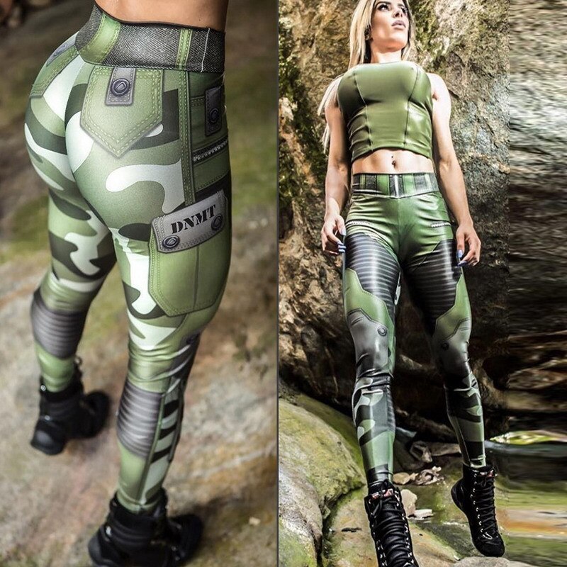 NEW - 3D Jungle Commando Goddess Print Push Up Fitness Leggings