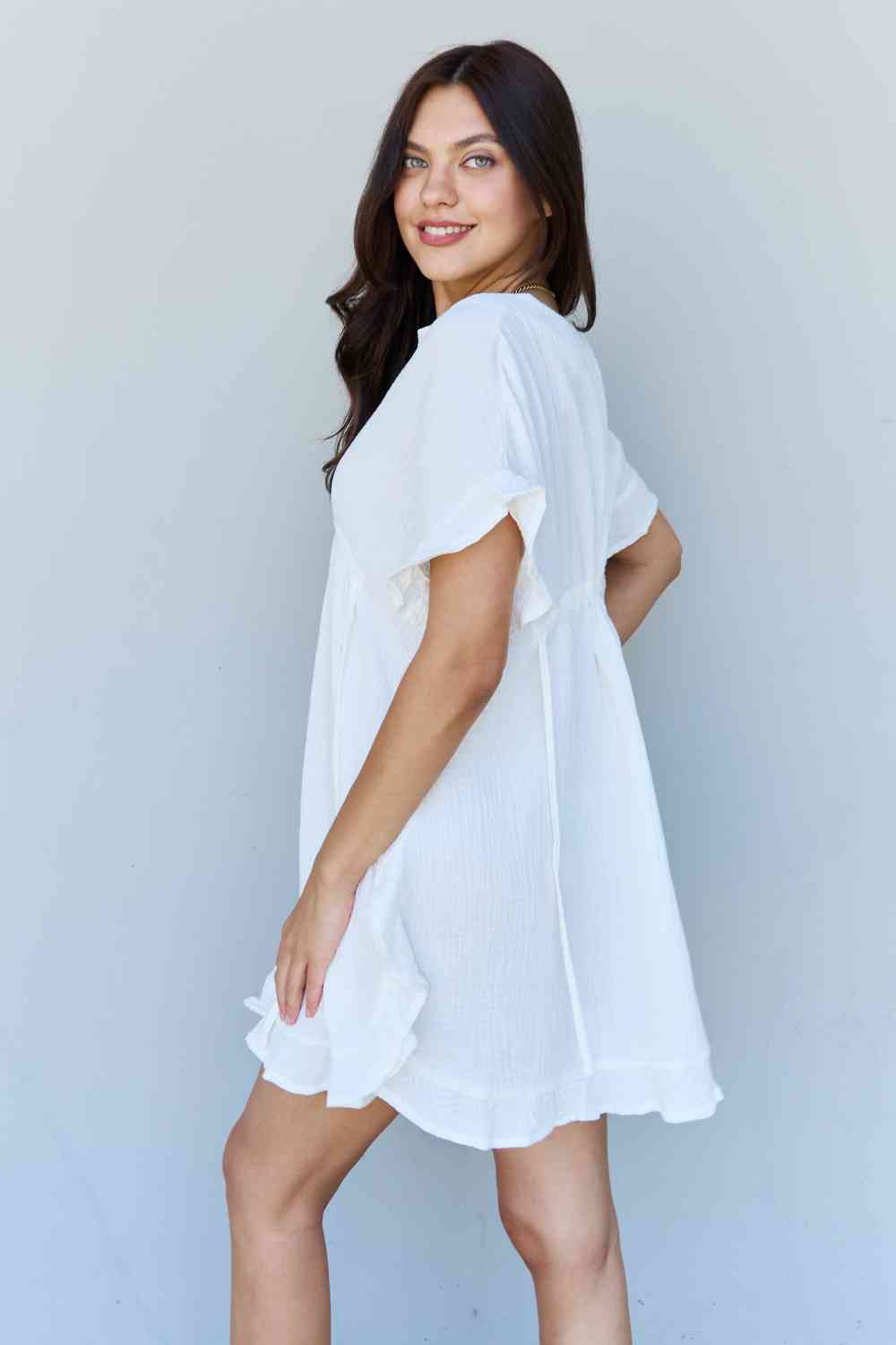 Ninexis Out Of Time Full Size Ruffle Hem Dress with Drawstring Waistband in White - Premium Ruffle Hem Dress from Concordia Style Boutique - Just $21.12! Shop now at Concordia Style Boutique