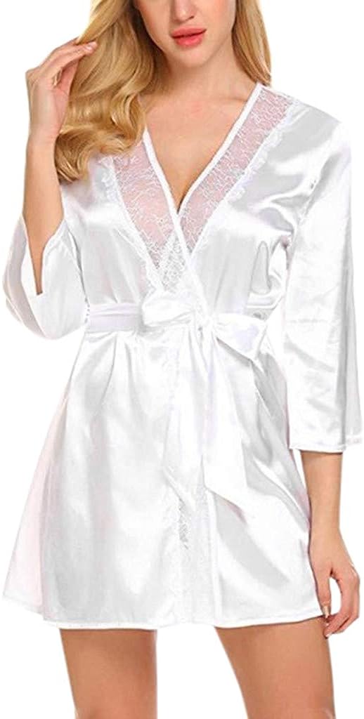 Pajamas Women Casual Black Simulation Silk Satin Kimono Robe Lace Bandage Bathrobe Lingerie Sleepwear Pajamas - Premium Kimono from Psunrise - Just $9.05! Shop now at Concordia Style Boutique