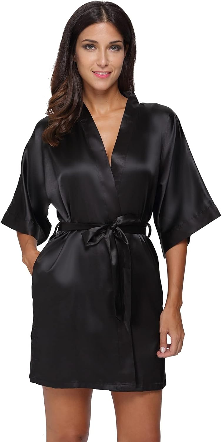 The Bund Women's Satin Robes Bride Bridesmaid Lace Short Silk Wedding Party Lightweight Bathrobe Soft Sleepwear S-XXXL - Premium Satin Robe from Concordia Style Boutique - Just $9.32! Shop now at Concordia Style Boutique