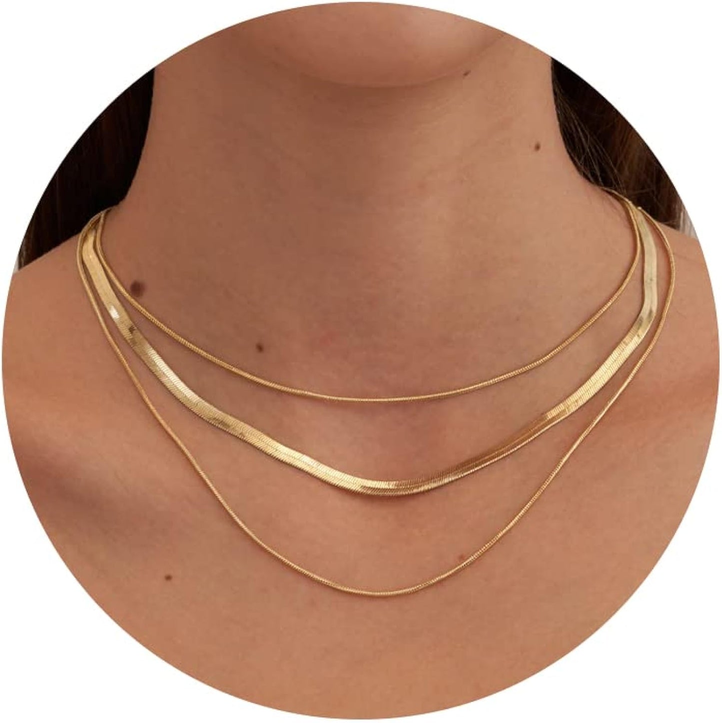 CHESKY 14K Gold/Silver Plated Snake Chain Necklace Herringbone Necklace Gold Choker Necklaces for Women Girl Gifts Jewelry 1.5/3/5MM(W) 14"/16"(L) - Premium  from Concordia Style Boutique - Just $22.58! Shop now at Concordia Style Boutique