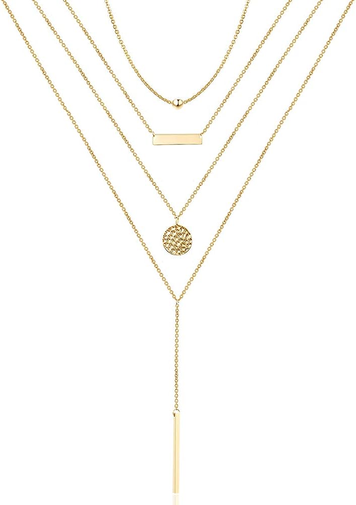 Turandoss Dainty Layered Choker Necklace, Handmade 14K Gold Plated Y Pendant Necklace Multilayer Bar Disc Necklace Adjustable Layering Choker Necklaces for Women - Premium  from Concordia Style Boutique - Just $21.17! Shop now at Concordia Style Boutique