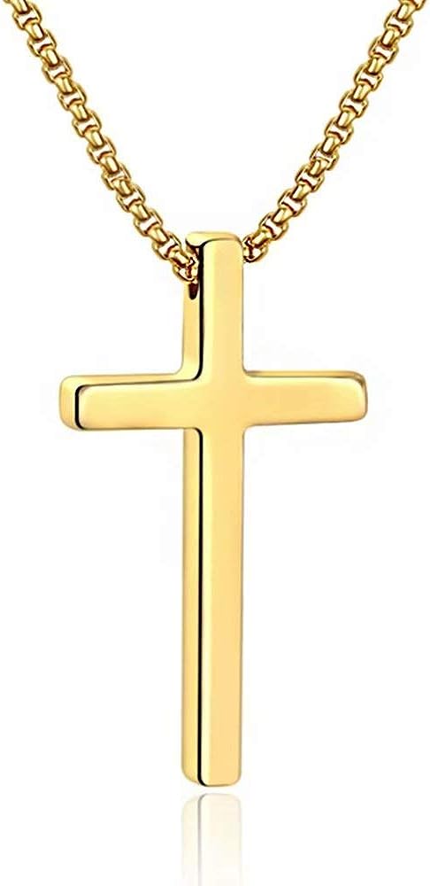 M MOOHAM Cross Necklace for Men, Silver Black Gold Stainless Steel Plain Cross Pendant Necklace for Men Box Chain 16-30 Inch - Premium Jewelry from Concordia Style Boutique - Just $23.18! Shop now at Concordia Style Boutique