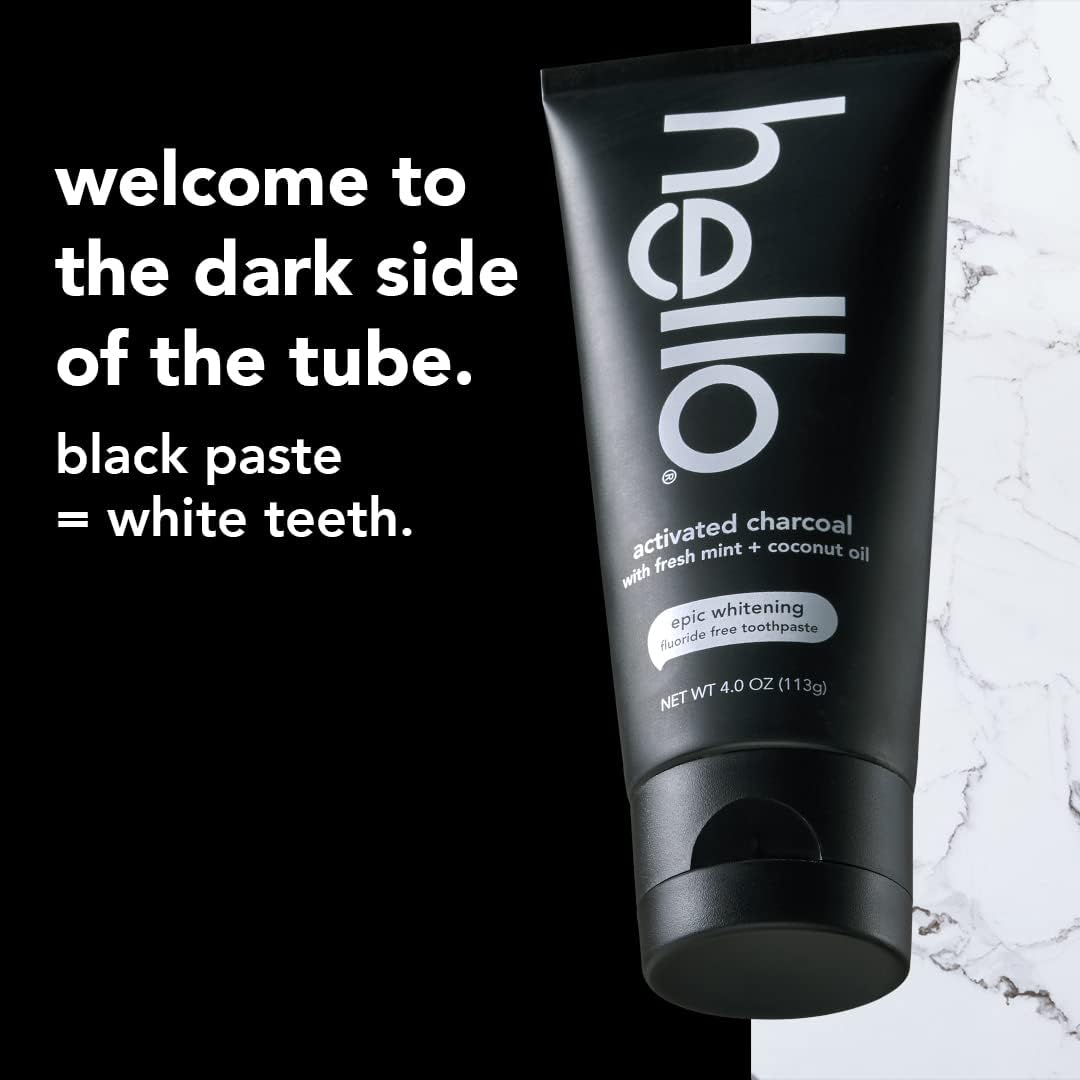 Hello Activated Charcoal Epic Teeth Whitening Fluoride Free Toothpaste, Fresh Mint and Coconut Oil, Vegan, SLS Free, Gluten Free and Peroxide Free, 4 Ounce - Premium toothpaste from Concordia Style Boutique - Just $11.55! Shop now at Concordia Style Boutique