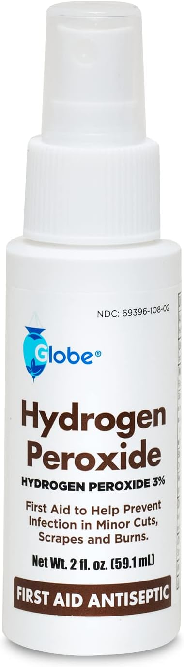 Globe Hydrogen Peroxide 3% First Aid Antiseptic Topical Solution USP Spray Bottle, 2 Fl. Oz Convenient Pump Spray Bottle - Premium Hydrogen Peroxide Travel Spray from Concordia Style Boutique - Just $9.74! Shop now at Concordia Style Boutique