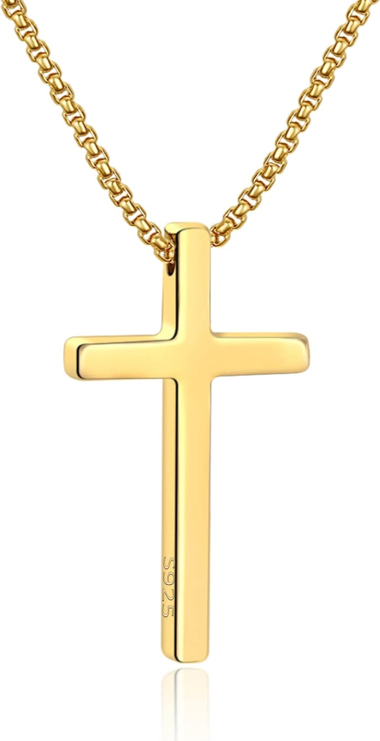 M MOOHAM Cross Necklace for Men, Silver Black Gold Stainless Steel Plain Cross Pendant Necklace for Men Box Chain 16-30 Inch - Premium Jewelry from Concordia Style Boutique - Just $23.18! Shop now at Concordia Style Boutique