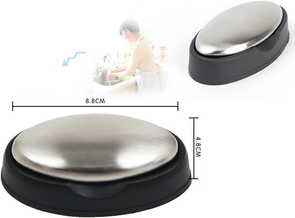 Stainless Steel Soap, Odor Remover Bar-for Fish Cleaner Onion Garlic Fish Other Strong Scents from Hands and Skin Kitchen Gadgets Eliminating Odor Remover with Soap Box (1pcs of Oval with Base) - Premium Stainless Steel Soap from Concordia Style Boutique - Just $16.66! Shop now at Concordia Style Boutique