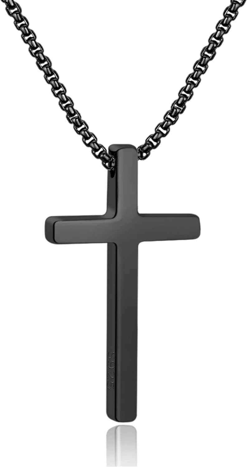 M MOOHAM Cross Necklace for Men, Silver Black Gold Stainless Steel Plain Cross Pendant Necklace for Men Box Chain 16-30 Inch - Premium Jewelry from Concordia Style Boutique - Just $23.18! Shop now at Concordia Style Boutique