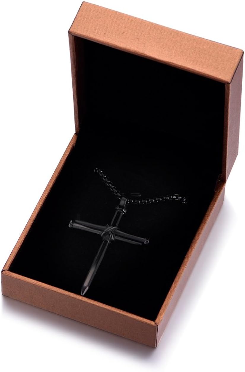 Rehoboth Men's Stainless Steel Nail Cross Pendant Necklace with 24 Inch Chain Polished Black Gold Silver - Premium Jewelry from Concordia Style Boutique - Just $18.35! Shop now at Concordia Style Boutique