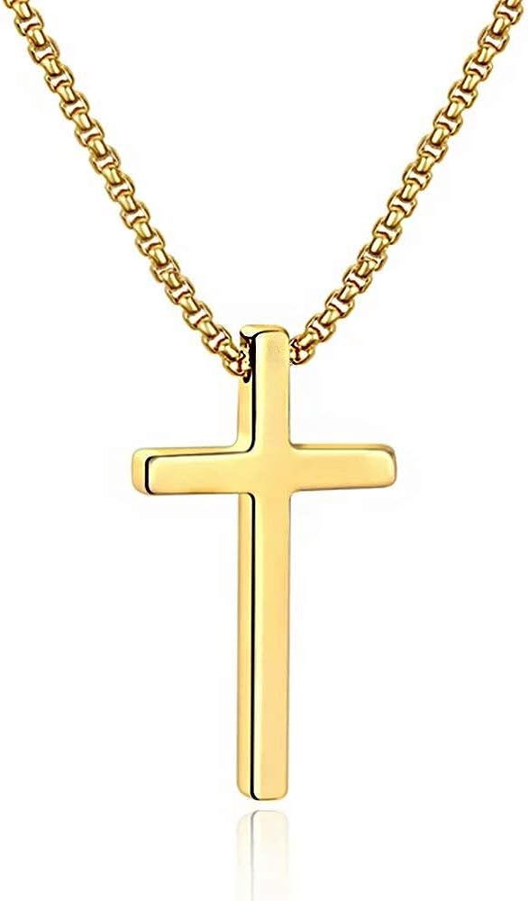 M MOOHAM Cross Necklace for Men, Silver Black Gold Stainless Steel Plain Cross Pendant Necklace for Men Box Chain 16-30 Inch - Premium Jewelry from Concordia Style Boutique - Just $23.18! Shop now at Concordia Style Boutique