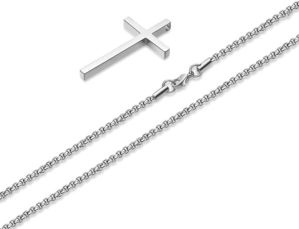 M MOOHAM Cross Necklace for Men, Silver Black Gold Stainless Steel Plain Cross Pendant Necklace for Men Box Chain 16-30 Inch - Premium  from Concordia Style Boutique - Just $23.18! Shop now at Concordia Style Boutique
