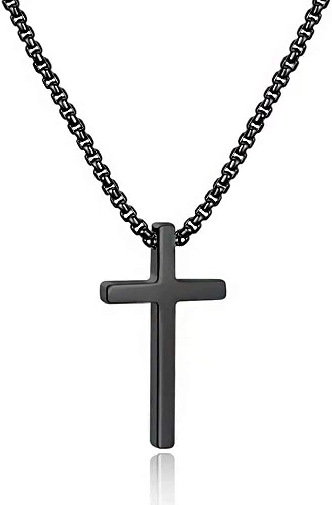 M MOOHAM Cross Necklace for Men, Silver Black Gold Stainless Steel Plain Cross Pendant Necklace for Men Box Chain 16-30 Inch - Premium Jewelry from Concordia Style Boutique - Just $23.18! Shop now at Concordia Style Boutique