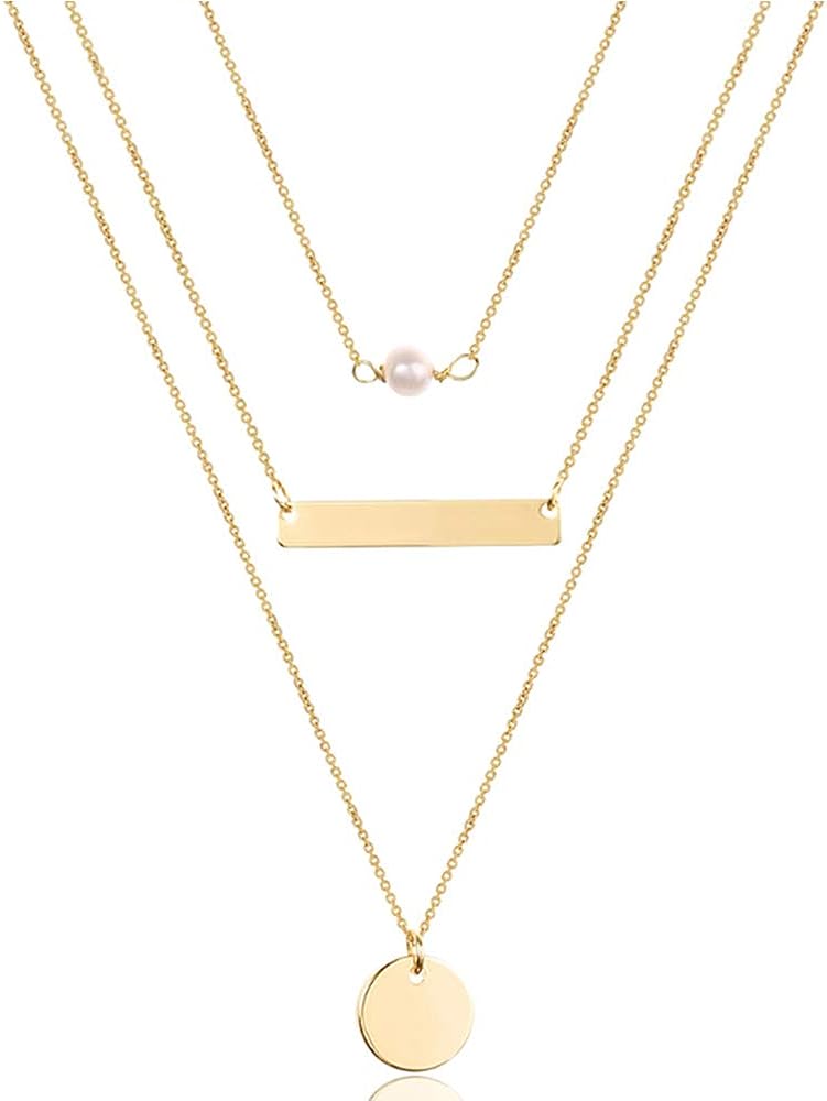 Turandoss Dainty Layered Choker Necklace, Handmade 14K Gold Plated Y Pendant Necklace Multilayer Bar Disc Necklace Adjustable Layering Choker Necklaces for Women - Premium  from Concordia Style Boutique - Just $21.17! Shop now at Concordia Style Boutique