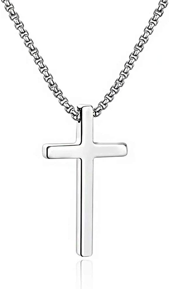 M MOOHAM Cross Necklace for Men, Silver Black Gold Stainless Steel Plain Cross Pendant Necklace for Men Box Chain 16-30 Inch - Premium Jewelry from Concordia Style Boutique - Just $23.18! Shop now at Concordia Style Boutique