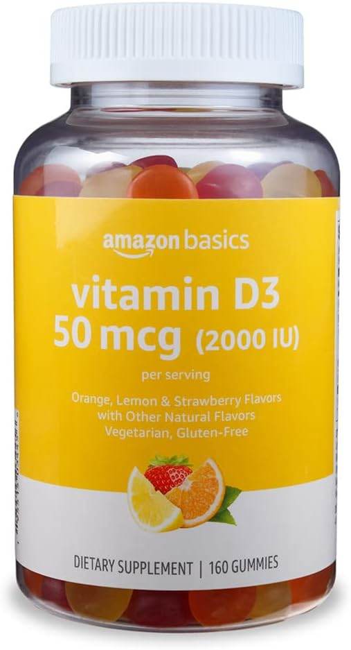 Amazon Basics Vitamin D3 2000 IU Gummies, Orange, Lemon & Strawberry, 160 Count (2 per Serving) (Previously Solimo) - Concordia Style Boutique