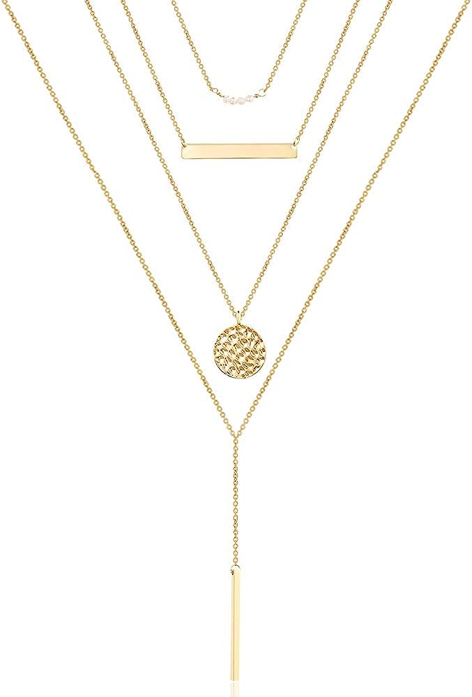 Turandoss Dainty Layered Choker Necklace, Handmade 14K Gold Plated Y Pendant Necklace Multilayer Bar Disc Necklace Adjustable Layering Choker Necklaces for Women - Premium Jewelry from Concordia Style Boutique - Just $21.17! Shop now at Concordia Style Boutique