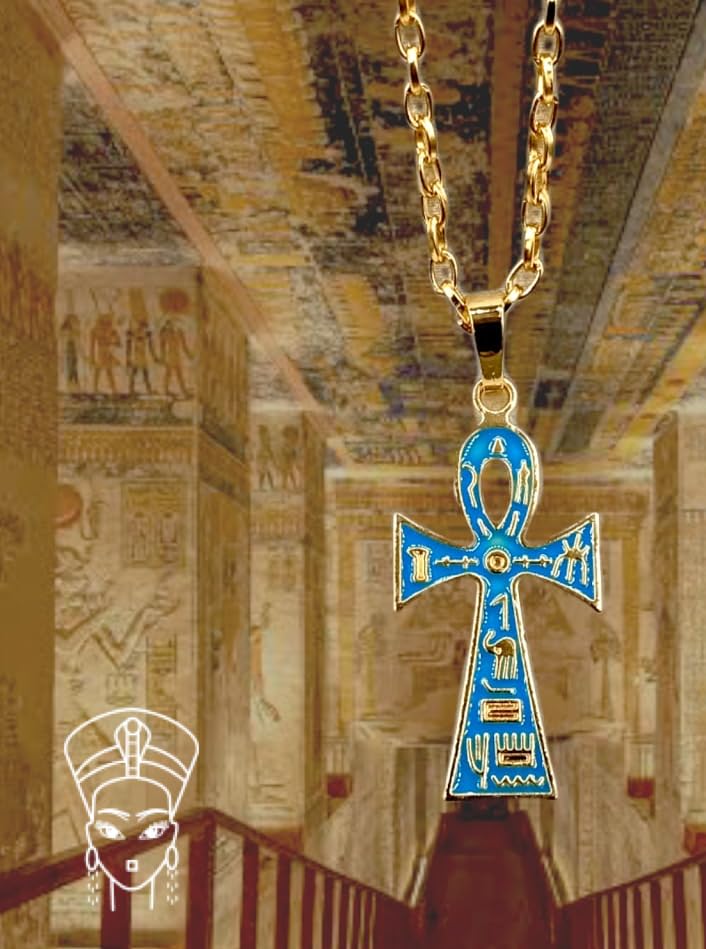 18K Gold Plated Original Key To Life Ankh Cross Pendant Necklace unisex /80% Pure Copper Extracted from Sinai/HandMade/Rustproof/Symbol of Protection/Egyptian Jewelry Gift for Women/Men blue. - Premium Necklace from Concordia Style Boutique - Just $24.73! Shop now at Concordia Style Boutique