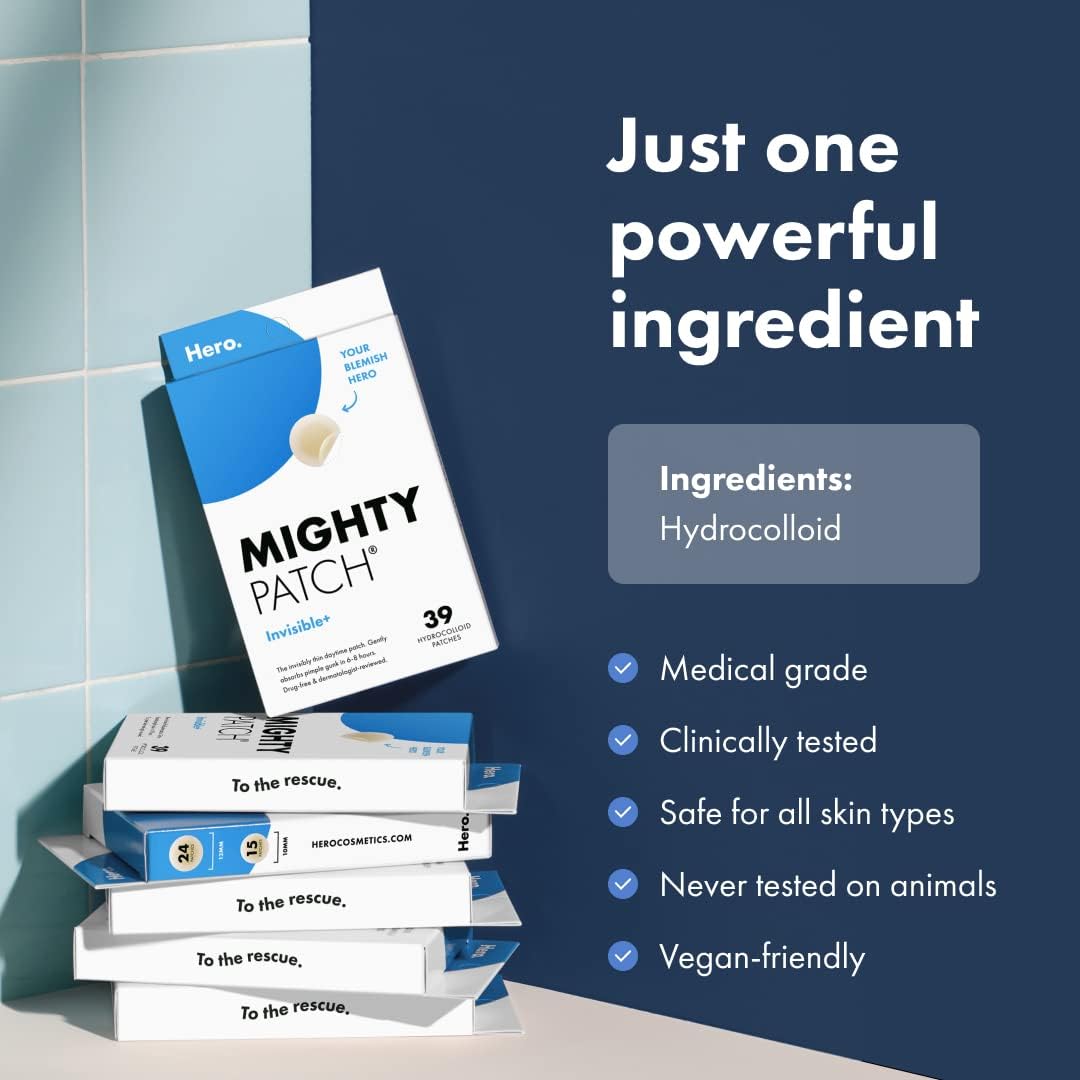 Mighty Patch™ Invisible+ patch from Hero Cosmetics - Daytime Hydrocolloid Acne Pimple Patches for Covering Zits and Blemishes, Ultra Thin Spot Stickers for Face and Skin, Vegan-friendly (39 Count) - Premium Hydrocolloid Acne Pimple Patches from Concordia Style Boutique - Just $20.86! Shop now at Concordia Style Boutique