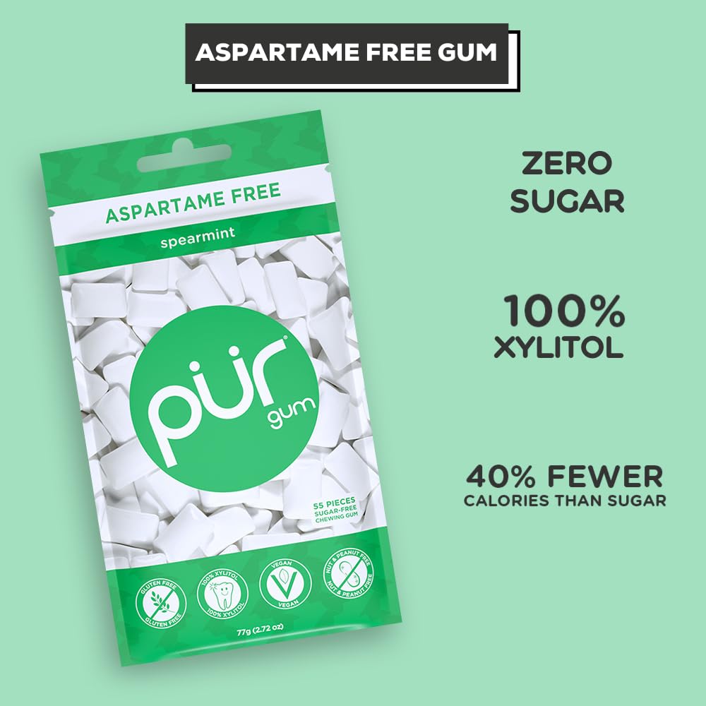 PUR Gum | Aspartame Free Chewing Gum | 100% Xylitol | Sugar Free, Vegan, Gluten Free & Keto Friendly | Natural Spearmint Flavored Gum, 55 Pieces (Pack of 1) - Premium chewing gum from Concordia Style Boutique - Just $9.27! Shop now at Concordia Style Boutique