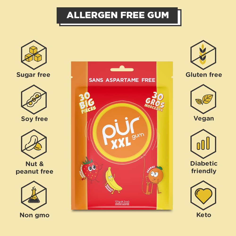 PUR XXL Gum | Aspartame Free Chewing Gum | 100% Xylitol | Sugar Free, Vegan, Gluten Free & Keto Friendly | Natural Fruit Flavored Gum, 30 Pieces (Pack of 1) - Premium chewing gum from Concordia Style Boutique - Just $11.34! Shop now at Concordia Style Boutique