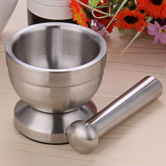 Double Stainless Steel Pill Crusher Food Safe Spice Grinder Mortar and Pestle Pedestal Sets Bowl Pesto Powder Garlic Press Pot Herb Mills Mincers - Premium Mortar and Pestle from Concordia Style Boutique - Just $29.94! Shop now at Concordia Style Boutique